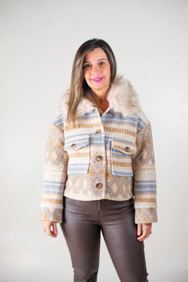 ABRIGO PIEL CUELLO BOTONES - LANA ESTAMPA