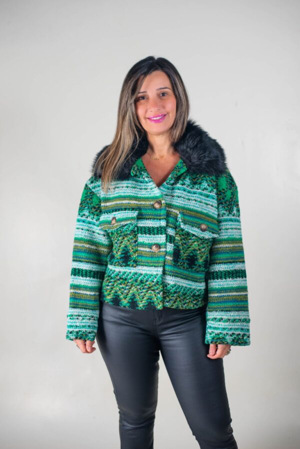 ABRIGO PIEL CUELLO BOTONES - LANA ESTAMPA