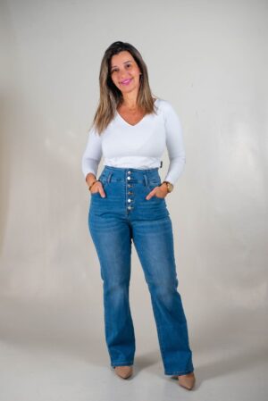 JEAN RECTO SÚPER ELASTIZADO CINTURA SÚPER ALTA SEIS BOTONES - Denim Medio 1 JEAN RECTO SÚPER ELASTIZADO CINTURA SÚPER ALTA SEIS BOTONES