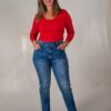 JEAN REGULAR SÚPER ELASTIZADO LATERAL CON STRASS PLATA Y ROJO