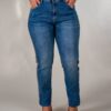 JEAN REGULAR SÚPER ELASTIZADO LATERAL CON STRASS PLATA Y ROJO