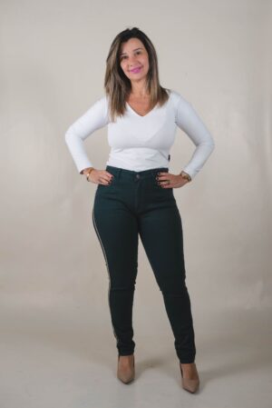 JEAN SKINNY SÚPER ELASTIZADO LATERAL CADENA - Verde petróleo 4 JEAN SKINNY SÚPER ELASTIZADO LATERAL CADENA