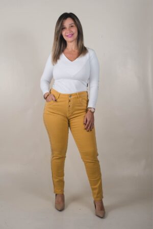 JEAN SKINNY SÚPER ELASTIZADO LATERAL TACHAS - Mostaza 1 JEAN SKINNY SÚPER ELASTIZADO LATERAL TACHAS