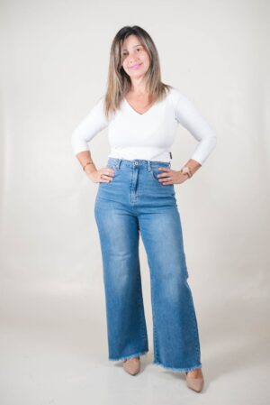 JEANS PALAZZO RUEDO DESFLECADO Denim Medio 1 JEAN PALAZZO VERANO RUEDO DESFLECADO