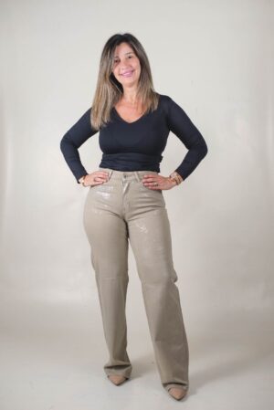 JEANS RECTO ELASTIZADO LAMÉ PLATA Denim Beige 1 JEAN RECTO ELASTIZADO LAMÉ PLATA