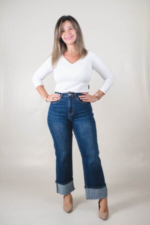 JEANS RECTO SÚPER ELASTIZADO RUEDO DESPLEGABLE Denim Blue 1 JEAN RECTO SÚPER ELASTIZADO RUEDO DESPLEGABLE