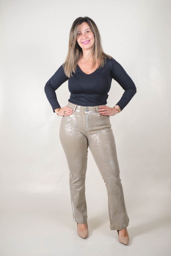 JEAN SEMI OXFORD SÚPER ELASTIZADO LAMÉ PLATA DOBLE BOTÓN