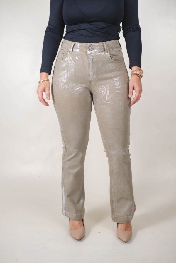JEAN SEMI OXFORD SÚPER ELASTIZADO LAMÉ PLATA DOBLE BOTÓN