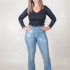 JEAN SEMI OXFORD SÚPER ELASTIZADO RUEDO DESFLECADO LAMÉ PLATA