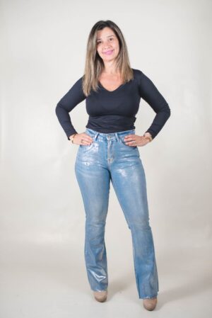 JEANS SEMI OXFORD SÚPER ELASTIZADO RUEDO DESFLECADO LAMÉ PLATA Denim Medio 1 JEAN SEMI OXFORD SÚPER ELASTIZADO RUEDO DESFLECADO LAMÉ PLATA