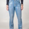 JEAN SEMI OXFORD SÚPER ELASTIZADO RUEDO DESFLECADO LAMÉ PLATA